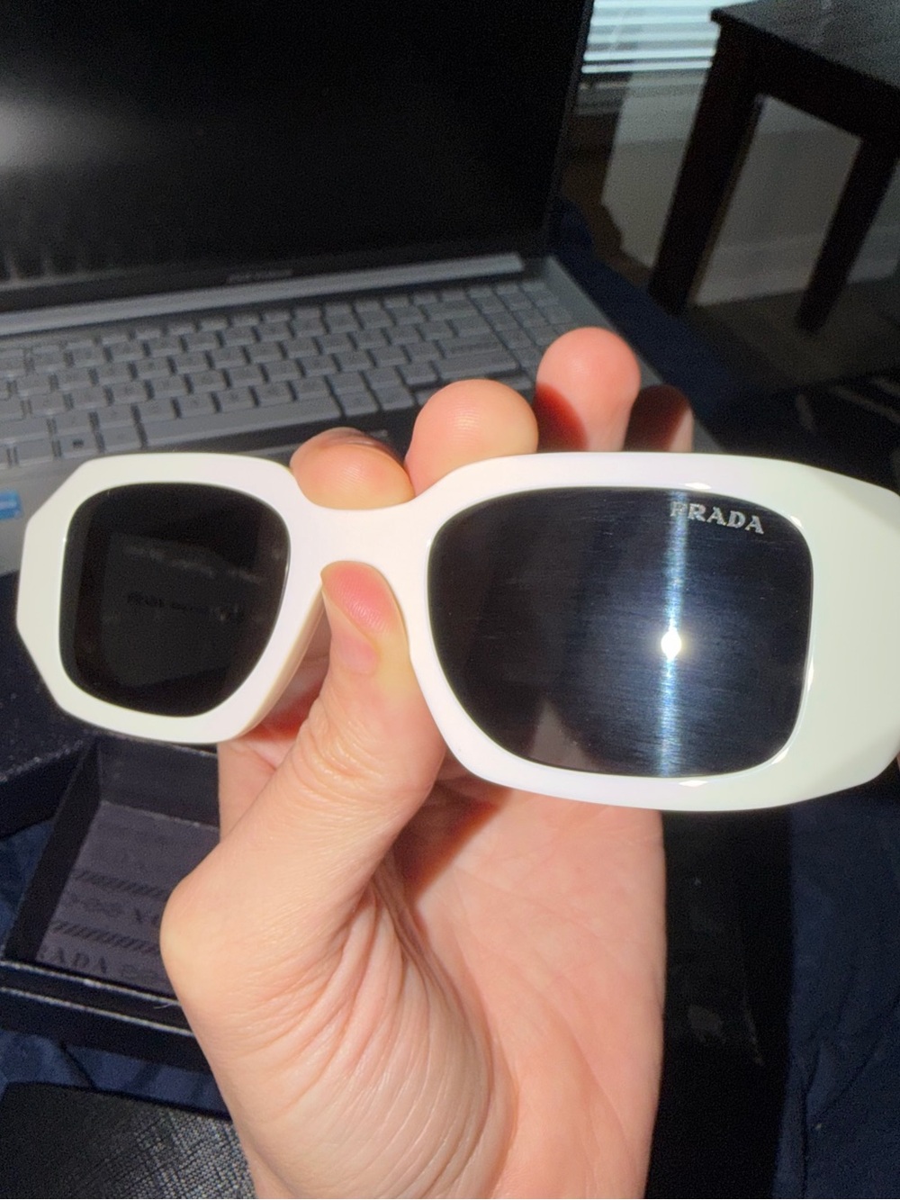 Prada White Frame Sunglasses with Black Lenses